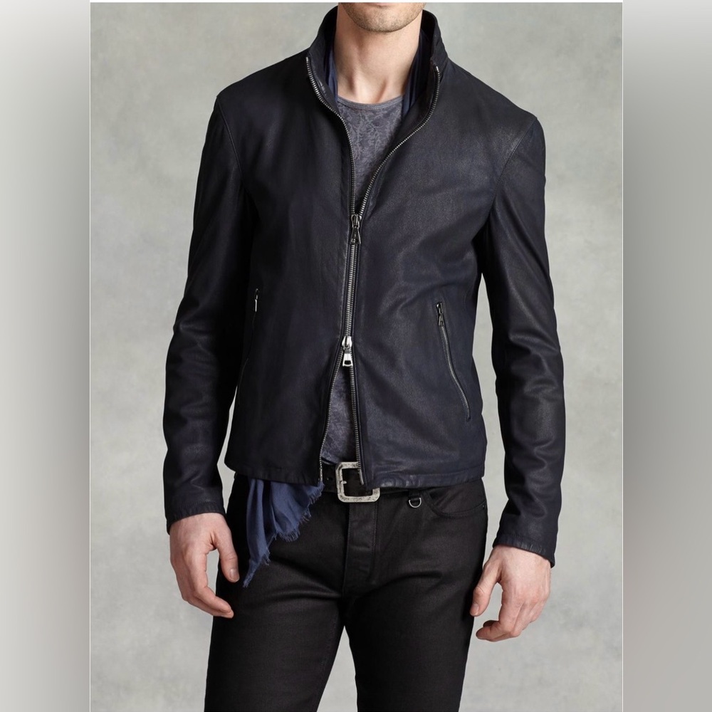 John Varvatos Collection Stand Collar Leather Jacket Size EU 50 USA 40